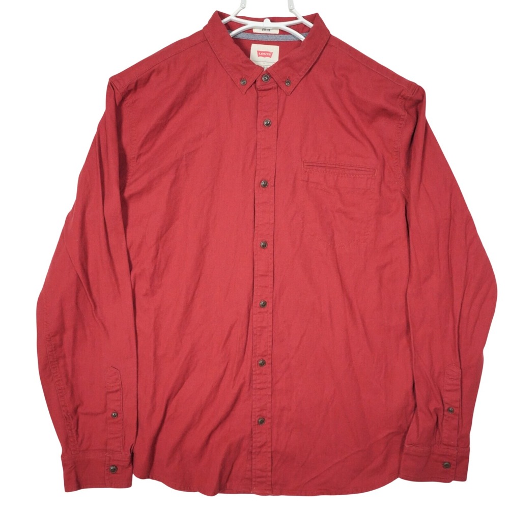 Levis Mens Red Stretch Cotton Long Sleeve Button Down Shirt‎ Large 3LDLW11881